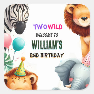 cool zoo zebra safari In Two The Wild 2nd Birthday Square Sticker