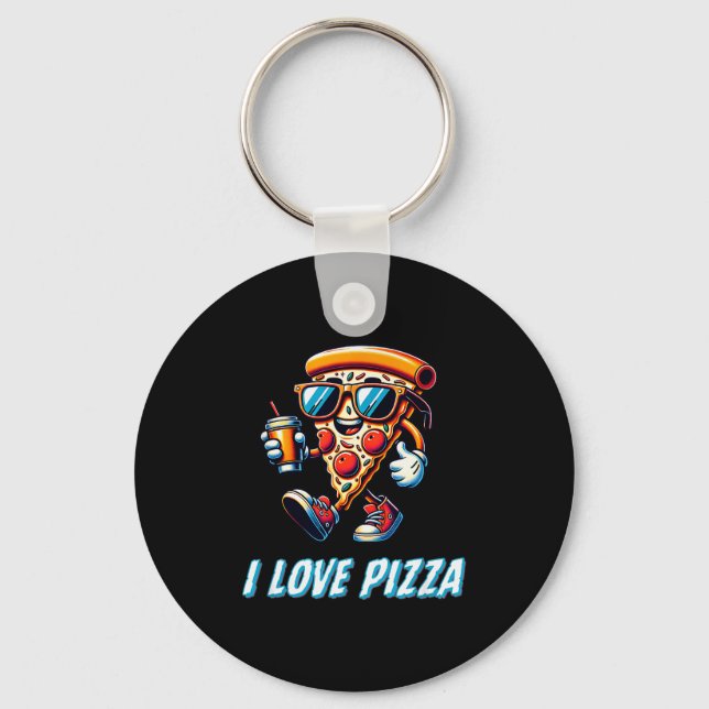 Cool Zza Slice Funny Food Lovers Kids Men And Wome Keychain (Front)