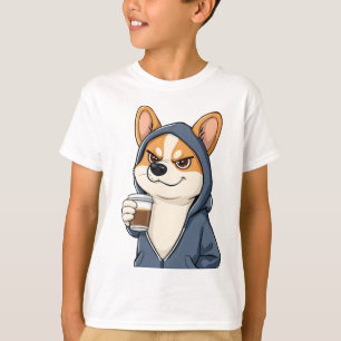 Cooler Corgi im Hoodie - Coffee T-Shirt