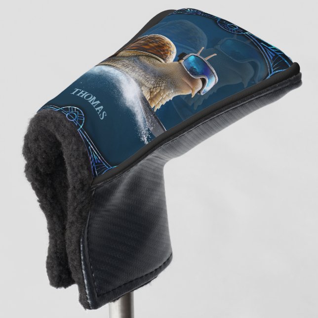 Cooler than the rest, the snowboarding snail.  golf head cover (3/4 Front)