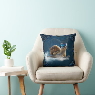 Cooler than the rest, the snowboarding snail. throw pillow