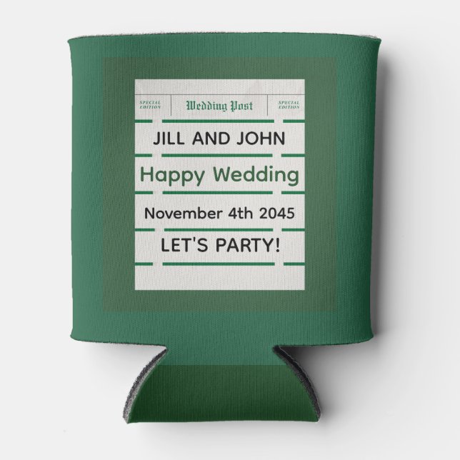  Cooler Wrap Personalized Wedding Newspaper Can (Front)