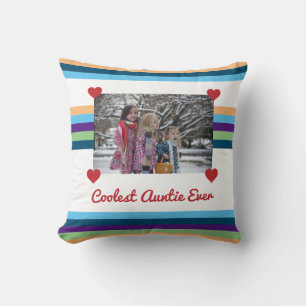 Coolest Auntie Ever BAE Love Photo Colour Bands Throw Pillow