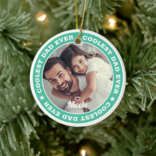Coolest Dad Ever Modern Custom Photo Ceramic Ornament