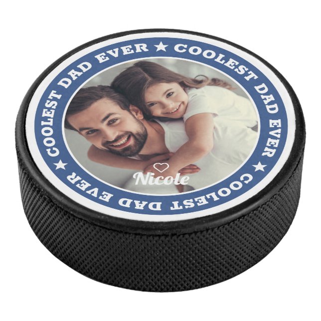 Coolest Dad Ever Modern Custom Photo Hockey Puck (3/4)