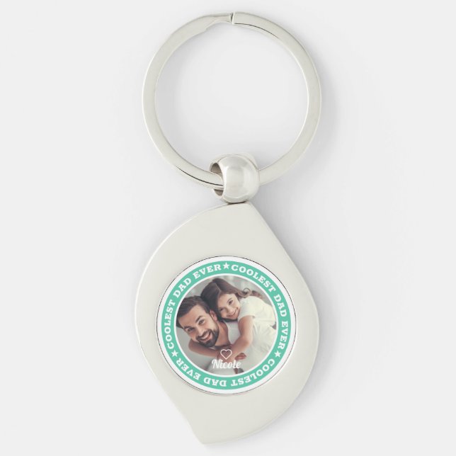 Coolest Dad Ever Modern Custom Photo Keychain (Front)