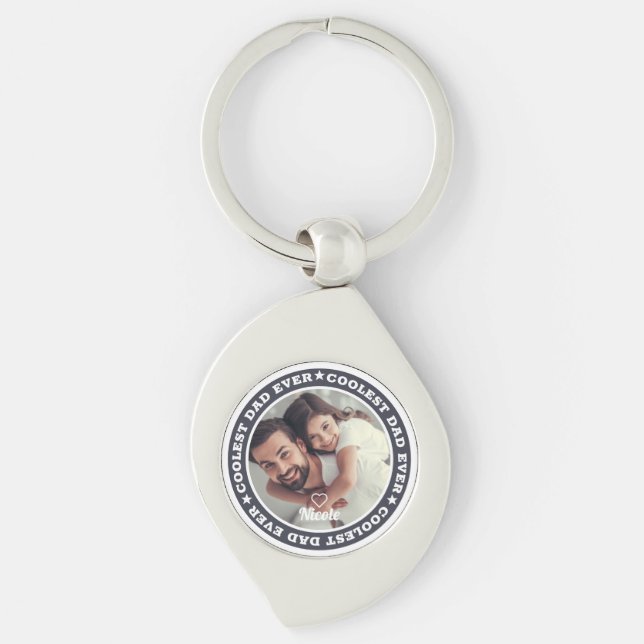 Coolest Dad Ever Modern Custom Photo Keychain (Front)