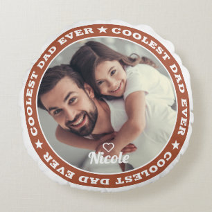 Coolest Dad Ever Modern Custom Photo Round Pillow