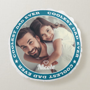 Coolest Dad Ever Modern Custom Photo Round Pillow