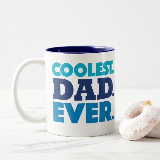 Coolest Dad Ever Mug, Blue Two-Tone Coffee Mug (With Donut)