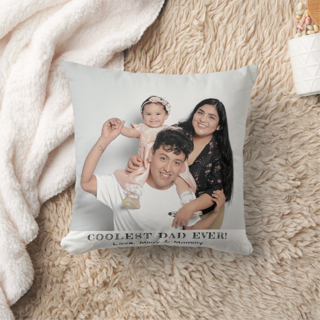 Coolest Dad Ever Photo Father's Day Memories Gift Throw Pillow (Blanket)