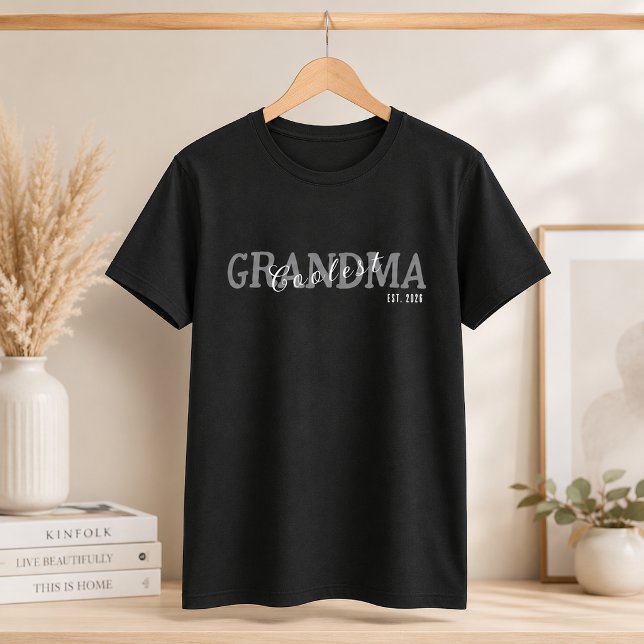 Coolest Grandma Est. Custom Year White Script  T-Shirt (Creator Uploaded)
