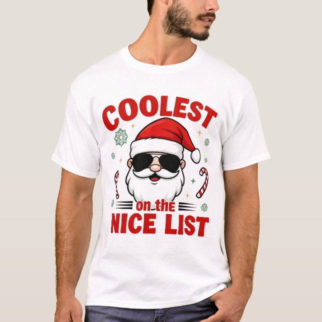Coolest Grandpa on the Nice List | Modern Holiday  T-Shirt (Front)