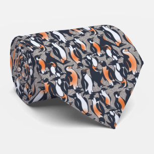 COOLEST Gray Allover Penguin Pattern Tie