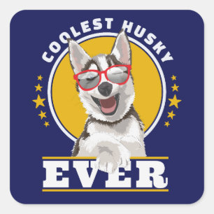 Coolest husky ever, husky mom, husky dad square sticker