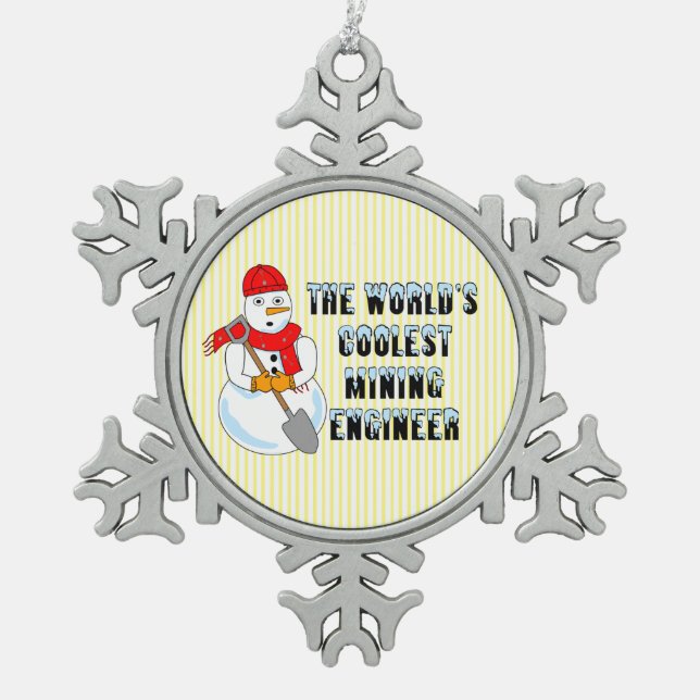 Coolest Mining Engineer Snowman Snowflake Pewter Christmas Ornament (Front)