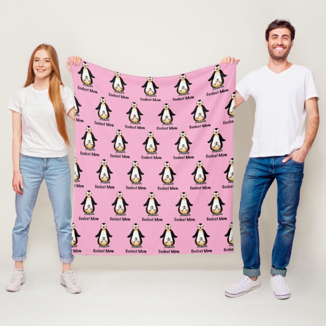 Coolest Mom Penguin Family Design Fleece Blanket (In Situ)