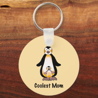 Coolest Mom Penguin Family Design Keychain