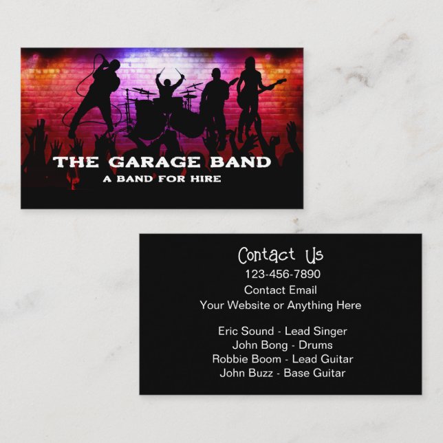 Coolest Music Band For Hire Business Cards (Front/Back)