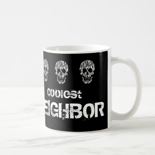 Coolest Neighbour Black and White Skull Gift Idea Coffee Mug (Right)