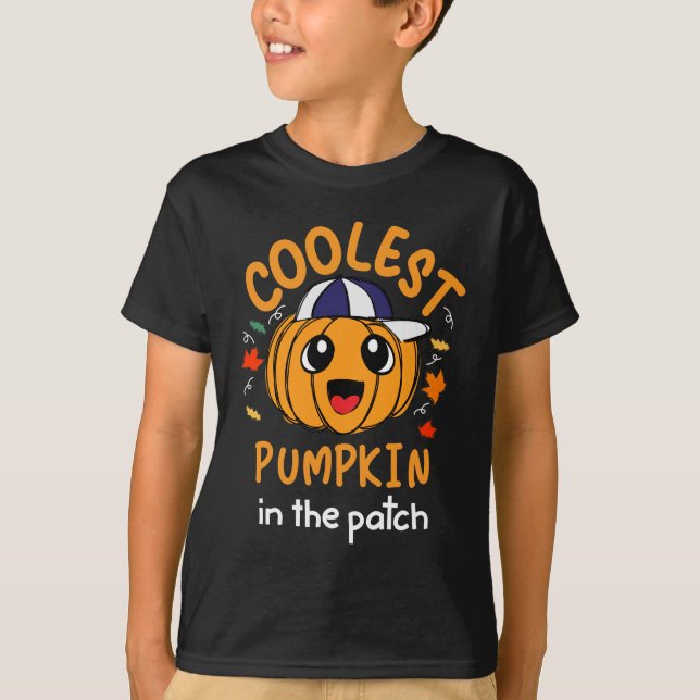 Coolest Pumpkin in the Patch Fun Thanksgiving Boy T-Shirt (Front)