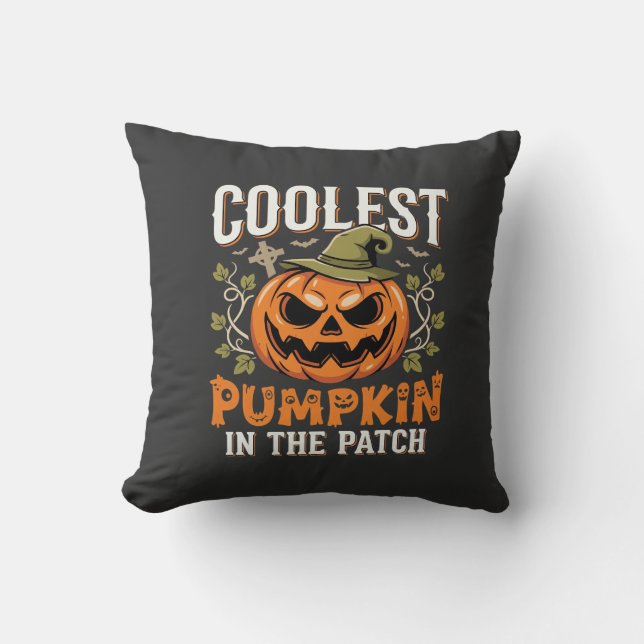Coolest Pumpkin in the Patch Halloween Design Throw Pillow (Front)