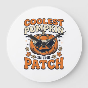 Coolest Pumpkin In The Patch Vintage Halloween Shi Large Clock