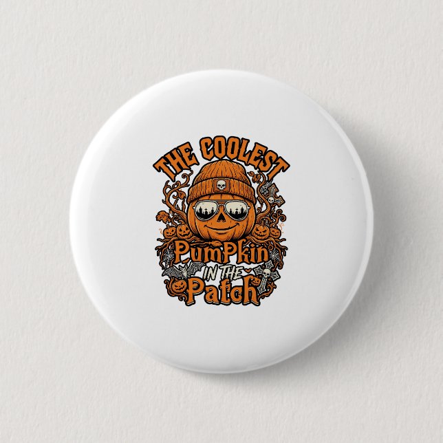 Coolest Pumpkin Patch Halloween Beanie Sunglasses 2 Inch Round Button (Front)
