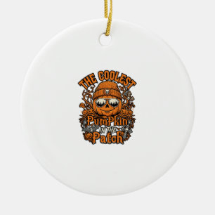 Coolest Pumpkin Patch Halloween Beanie Sunglasses Ceramic Ornament