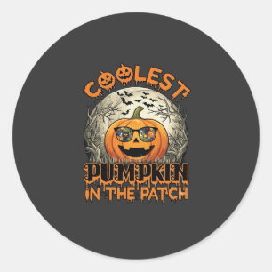 Coolest Pumpkin Patch Halloween Spooky Sunglasses_ Classic Round Sticker