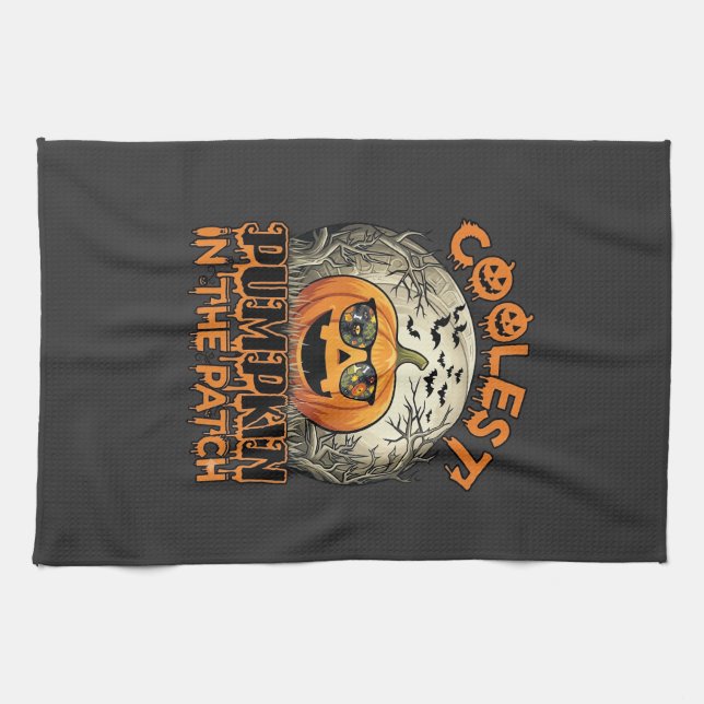 Coolest Pumpkin Patch Halloween Spooky Sunglasses_ Kitchen Towel (Horizontal)