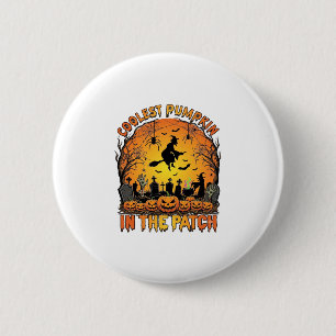 Coolest Pumpkin Patch Halloween Witch Spiders Grav 2 Inch Round Button
