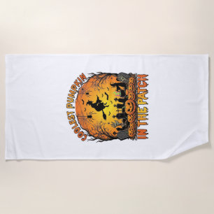 Coolest Pumpkin Patch Halloween Witch Spiders Grav Beach Towel