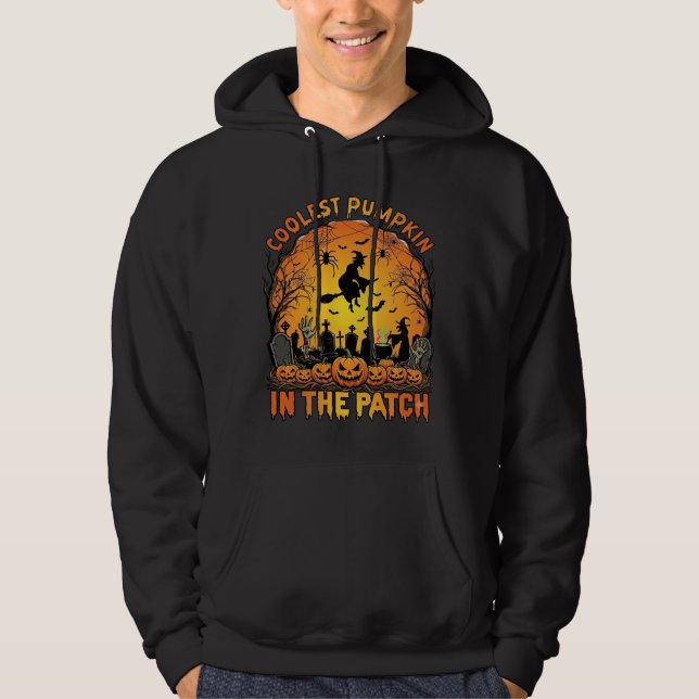 Coolest Pumpkin Patch Halloween Witch Spiders Grav Hoodie (Front)