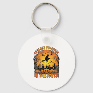 Coolest Pumpkin Patch Halloween Witch Spiders Grav Keychain