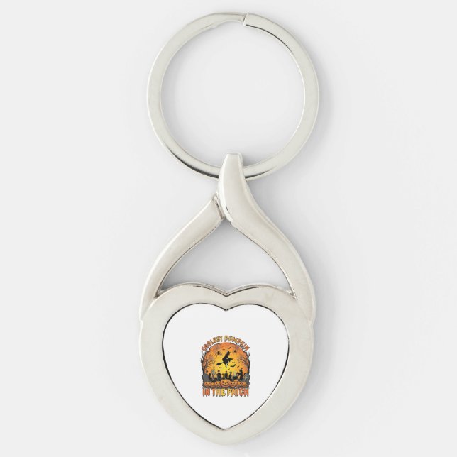 Coolest Pumpkin Patch Halloween Witch Spiders Grav Keychain (Front)