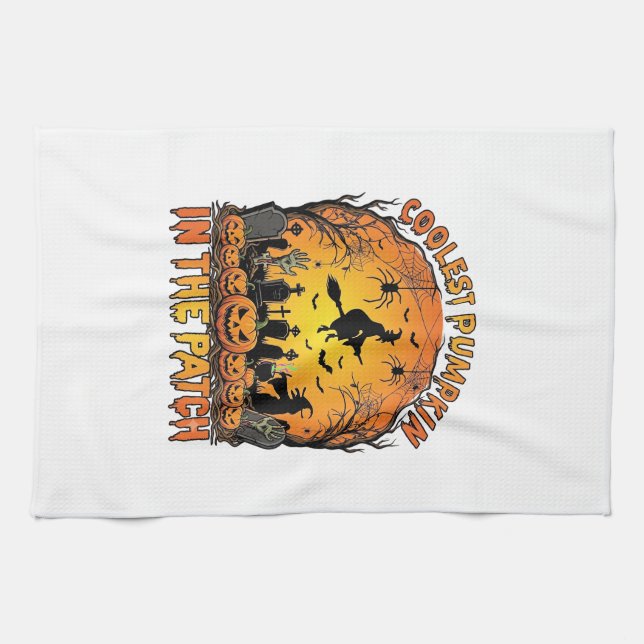 Coolest Pumpkin Patch Halloween Witch Spiders Grav Kitchen Towel (Horizontal)
