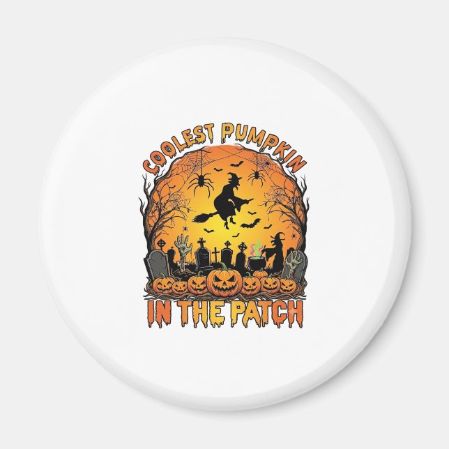 Coolest Pumpkin Patch Halloween Witch Spiders Grav Magnet (Front)