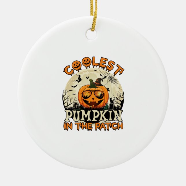 Coolest Pumpkin Patch Sunglasses Witch Hat Hallowe Ceramic Ornament (Front)