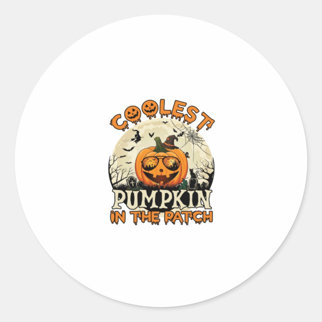 Coolest Pumpkin Patch Sunglasses Witch Hat Hallowe Classic Round Sticker (Front)