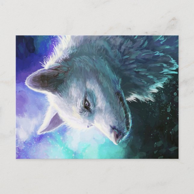 Coolest snow Wolf Holiday Postcard (Front)