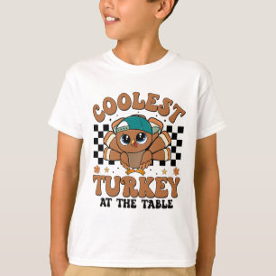 Coolest Turkey At Table Thanksgiving Boys Kids Tod T-Shirt