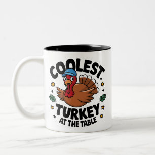 Coolest Turkey At The Table Thanksgiving Dinner Two-Tone Coffee Mug
