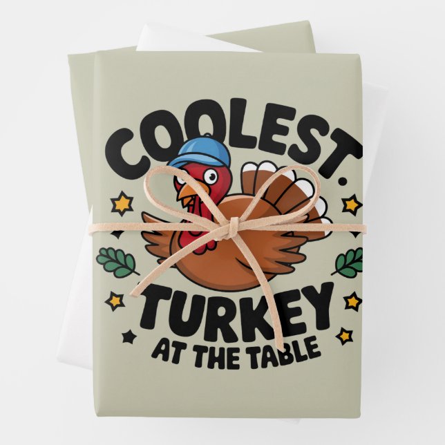 Coolest Turkey At The Table Thanksgiving Dinner Wrapping Paper Sheet (In situ)