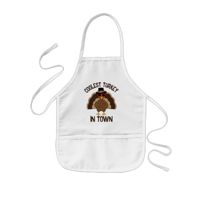 Coolest turkey in town Thanksgiving cool fun  Kids Apron (Front)