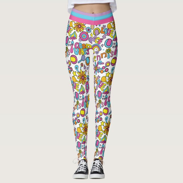 Cool🎾groovy pastel tennis leggings (Front)