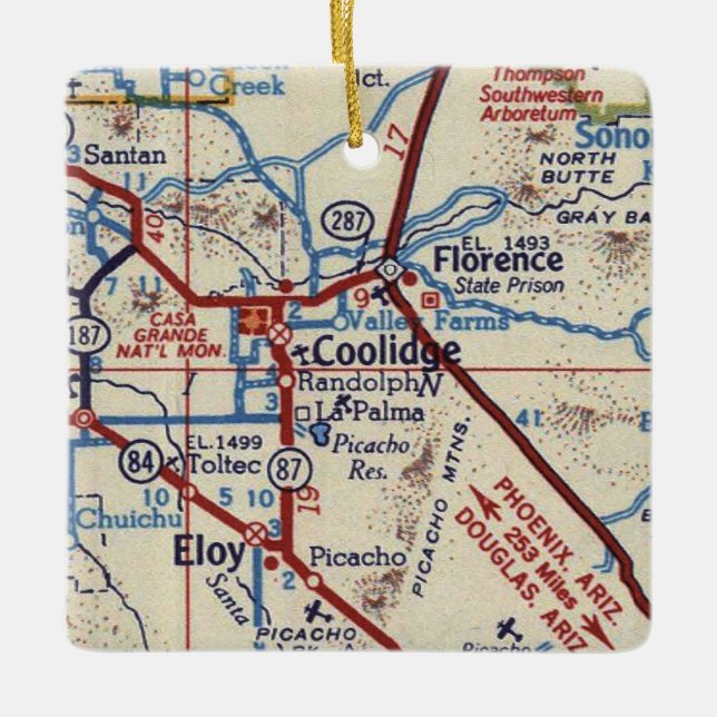 Coolidge Arizona Vintage Map Ceramic Ornament (Front)