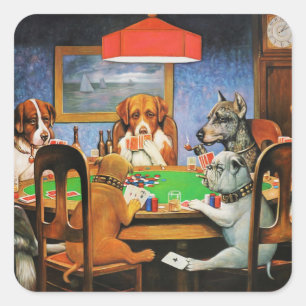 Coolidge Classic Vintage Dog Poker Game Art Square Sticker