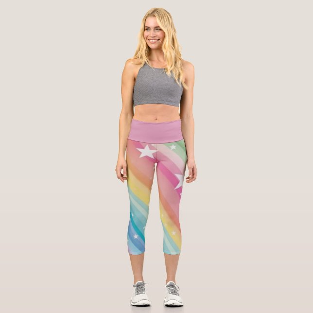 Coolnut Rainbow Stars Stripes High Waisted Capris (Front)