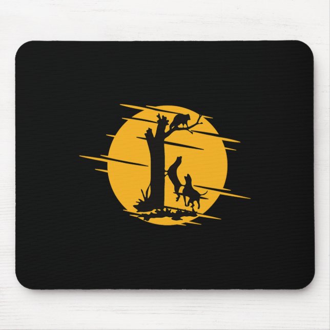 Coon Hound Dog Treeing A Raccoon Howling - Fun Coo Mouse Pad (Front)